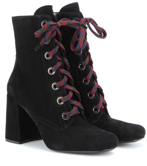 prada suede lace up bootie high heel ankle rubber|Prada block heel bootie.